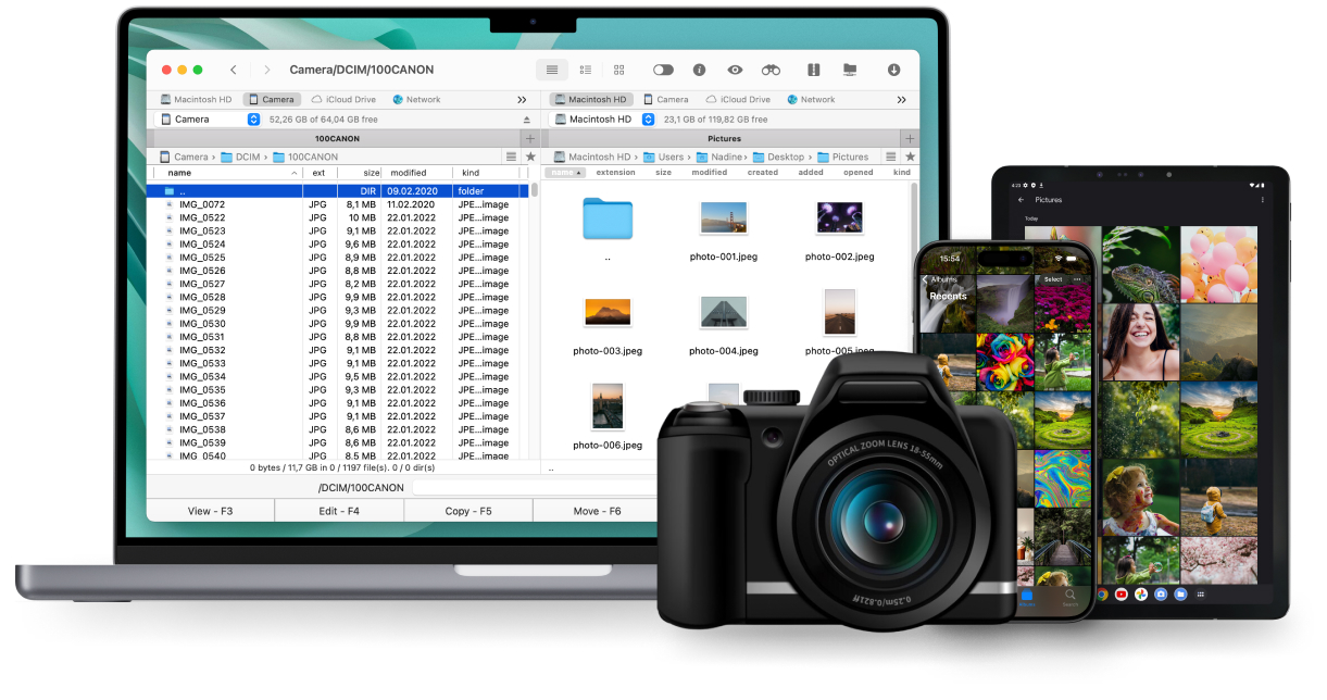 Manage files in iOS, Android, MTP devices